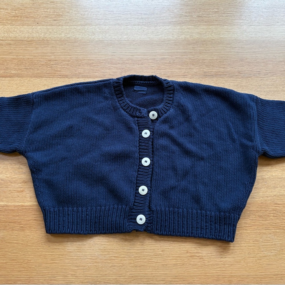 NWOT Babaa beautiful navy cropped cotton cardigan with White Buttons. Msrp $340